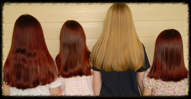 4 girls using natural hair dyes henna for red hair henna for orange hair cassia for blonde hair and henna for red hair